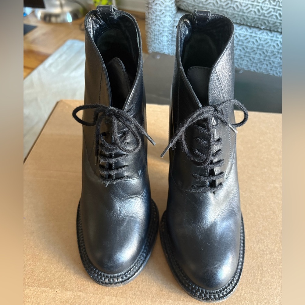 Derek Lam Black Leather Lace Up booties Size 36.5